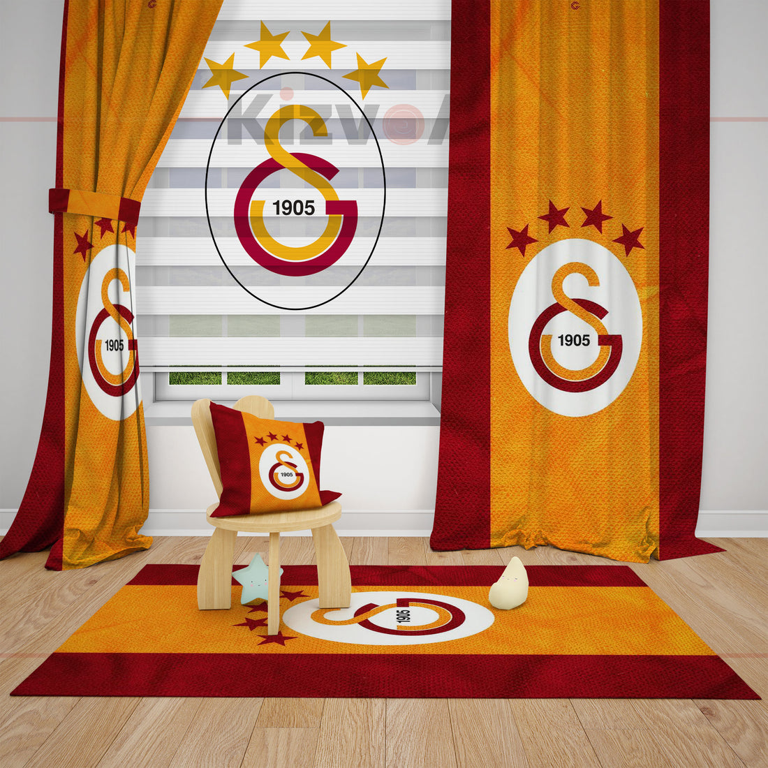 Üç Çizgili Galatasaray Genç GS Çocuk Odası Fon Perde