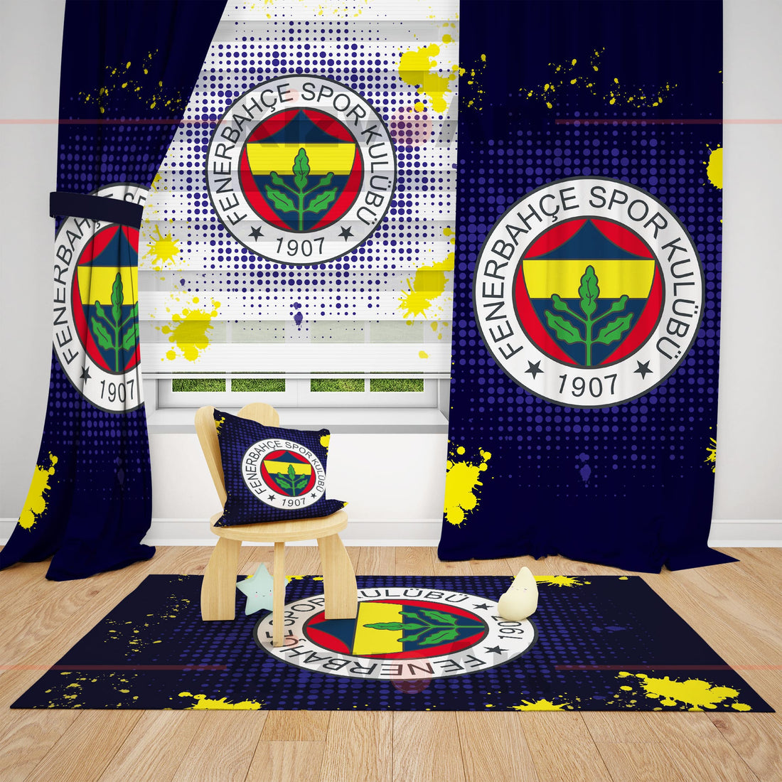 Lekeli Fenerbahçe Baskılı Çocuk Genç Fon Perde