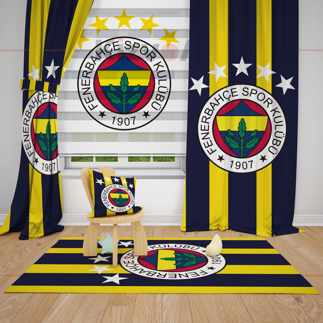 Çizgili Fenerbahçe Genç FB Çocuk Odası Fon Perde