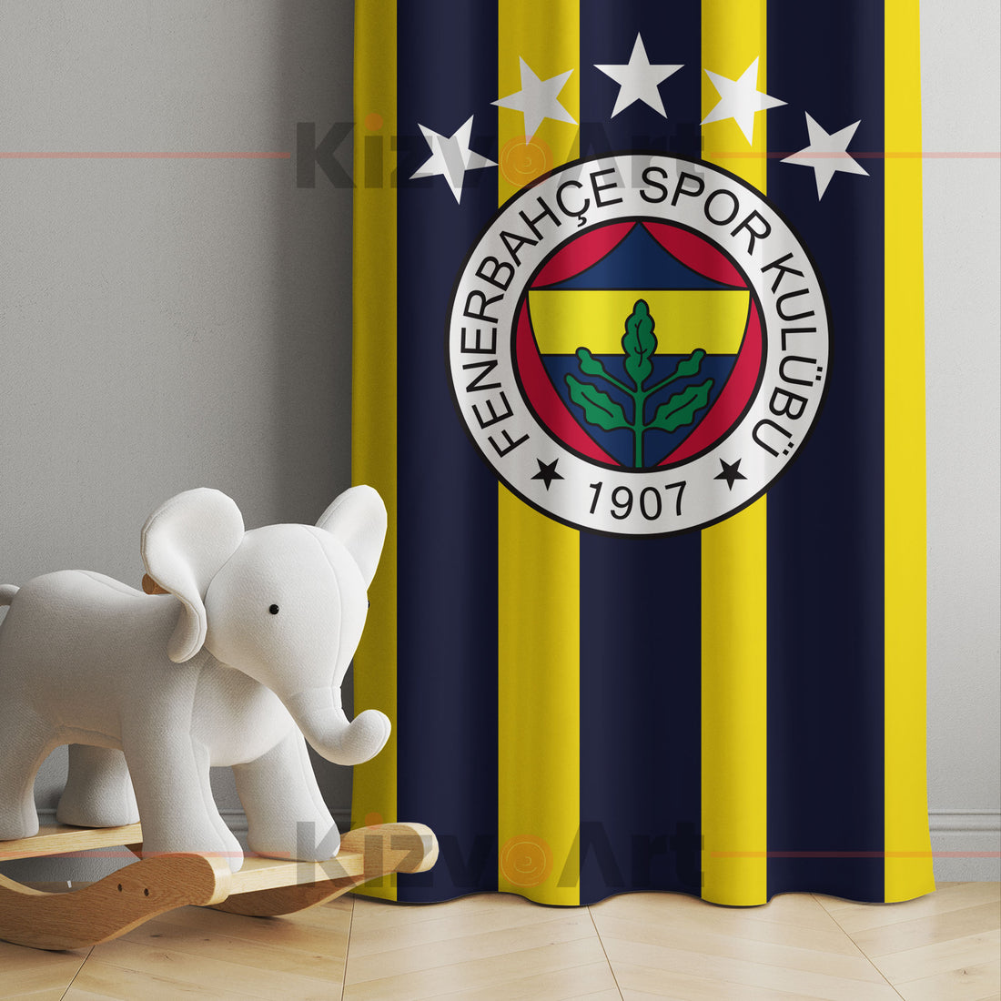 Çizgili Fenerbahçe Genç FB Çocuk Odası Fon Perde