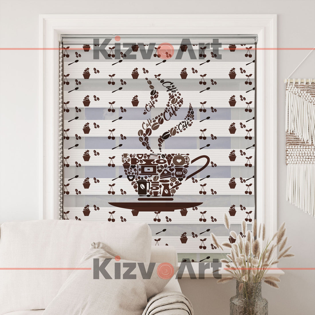 Kahve Desenli Mutfak Zebra Perde