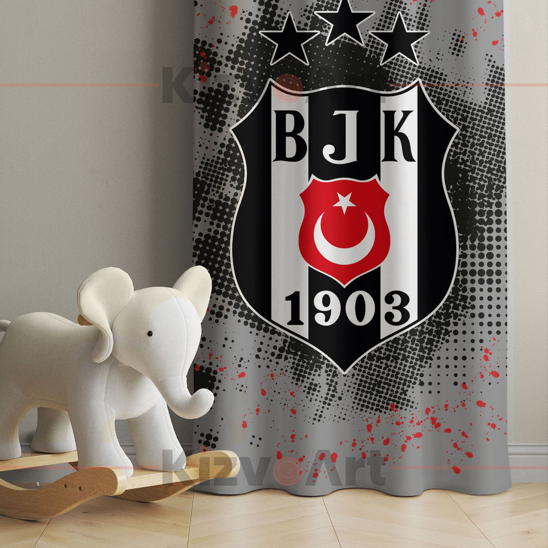 Lekeli Beşiktaş Baskılı Çocuk Genç Fon Perde