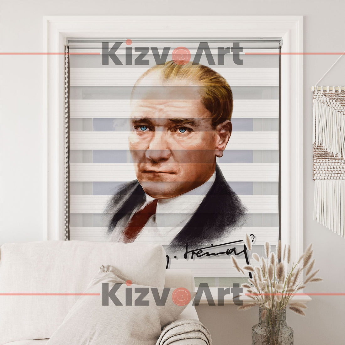 Renkli Atatürk Ofis Salon Zebra Perde